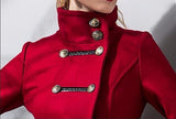 Long Double-Breasted Military Wool Coat in Red - DESIGNER INSPIRED FASHIONS