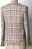 Multi Colored Braided-Trim Fringed Tweed Jacket