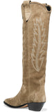 'Denzy' Embroidered Suede Knee Boots, Tan