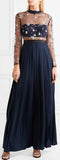 Embellished Tulle and Pleated Crepe de Chine Maxi Dress