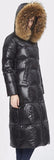 Black Glossy Fur Hooded Long Puffy Down Coat - DESIGNER INSPIRED FASHIONS