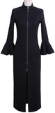 Black Bell-Sleeve Zip Midi Dress - DESIGNER INSPIRED FASHIONS