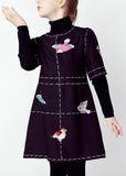 Bird-Embroidered Black Dress - DESIGNER INSPIRED FASHIONS