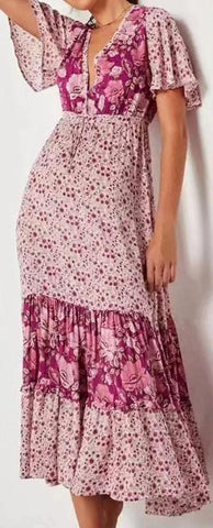 Floral-Print V-Neck Midi Dress