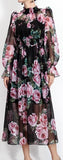 Roses Printed Silk & Chiffon Blend Midi Dress