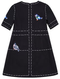 Bird-Embroidered Black Dress - DESIGNER INSPIRED FASHIONS