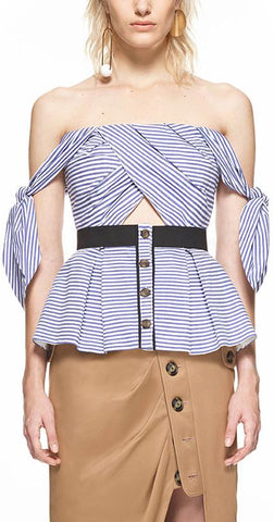 Stripe Shirting Tie Detail Top - DESIGNER INSPIRED FASHIONS