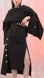 Button-Embellished Backless Dress- Apricot or Black