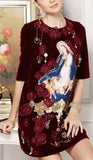 Floral Applique Velour Dress - DESIGNER INSPIRED FASHIONS