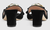 Velvet Mid-Heel Slide with Bee - Black or Red