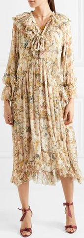 Ruffled Printed Silk-Georgette Midi Dress