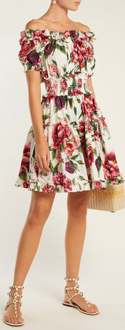 Rose and Peony-Print Dress