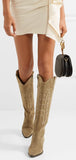 'Denzy' Embroidered Suede Knee Boots, Tan