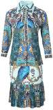 Peacock Printed Blouse & Pleated Skirt Set