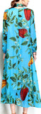 Pepper-Print Blue Long-Sleeve Chiffon Midi Dress