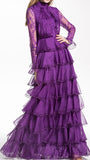 Ruffled Lace Tiered Gown, Purple