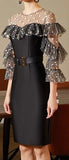 Ruffled Polka Dot Mesh Belted Dress