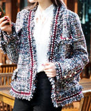 Fringed Tweed Knit Jacket in Red or Grey - DESIGNER INSPIRED FASHIONS