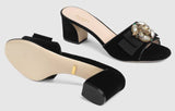Velvet Mid-Heel Slide with Bee - Black or Red