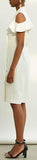 Cold-Shoulder Ruffle-Sleeve Double-Breasted Dress - White or Red
