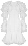 Ruffled Mesh-Paneled Bandage Dress, White