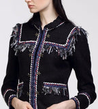 Star-Embellished Fringe Tweed Jacket - DESIGNER INSPIRED FASHIONS