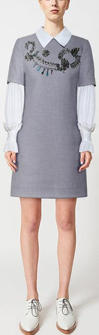 Embellished Wool Shirt-Dress