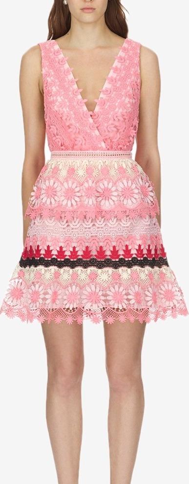 Striped Floral Guipure Mini Dress
