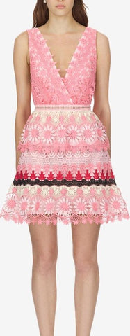 Striped Floral Guipure Mini Dress
