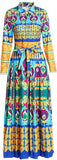 Long Printed Pleated Shirt Dress