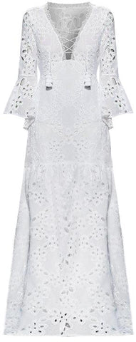 Lace-up Macrame-Lace Maxi Dress