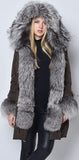 Thick Silver Fox Fur Trimmed Down Coat in Army Green or Black - DESIGNER INSPIRED FASHIONS