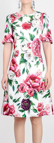 Peony Print Applique Dress