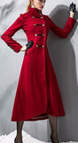 Long Double-Breasted Military Wool Coat in Red - DESIGNER INSPIRED FASHIONS