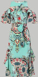 Cold-Shoulder Print Ruffle Dress