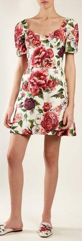 Peony and Rose-Print Brocade Dress