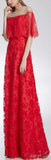 Crystal-Embellished Off-the-Shoulder Illusion Lace Gown, Red