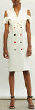 Cold-Shoulder Ruffle-Sleeve Double-Breasted Dress - White or Red