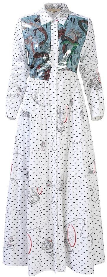 Sequin-Patch Print Midi Shirt-Dress