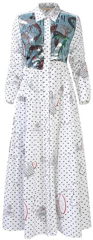 Sequin-Patch Print Midi Shirt-Dress