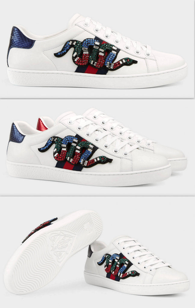 Ace Embroidered Low-Top Snake-Embellished Sneakers - DESIGNER INSPIRED FASHIONS
