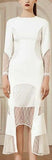 Asymmetrical Mesh-Paneled Midi Dress, White