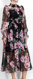 Roses Printed Silk & Chiffon Blend Midi Dress