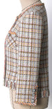 Multi Colored Braided-Trim Fringed Tweed Jacket