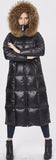 Black Glossy Fur Hooded Long Puffy Down Coat - DESIGNER INSPIRED FASHIONS