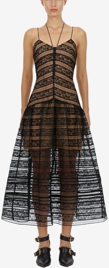 Sleeveless Floral Paneled Lace Dress