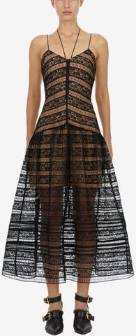 Sleeveless Floral Paneled Lace Dress