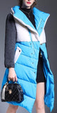 Color-Block Wool & Down Coat in Blue - DESIGNER INSPIRED FASHIONS