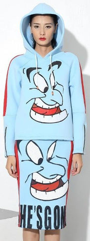 Blue Genie Printed Hooded Sweater & Skirt Set - DESIGNER INSPIRED FASHIONS