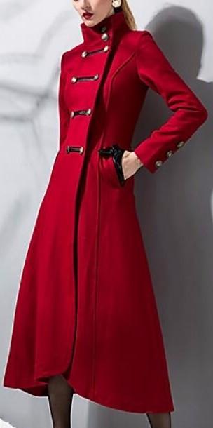 Long Double-Breasted Military Wool Coat in Red - DESIGNER INSPIRED FASHIONS